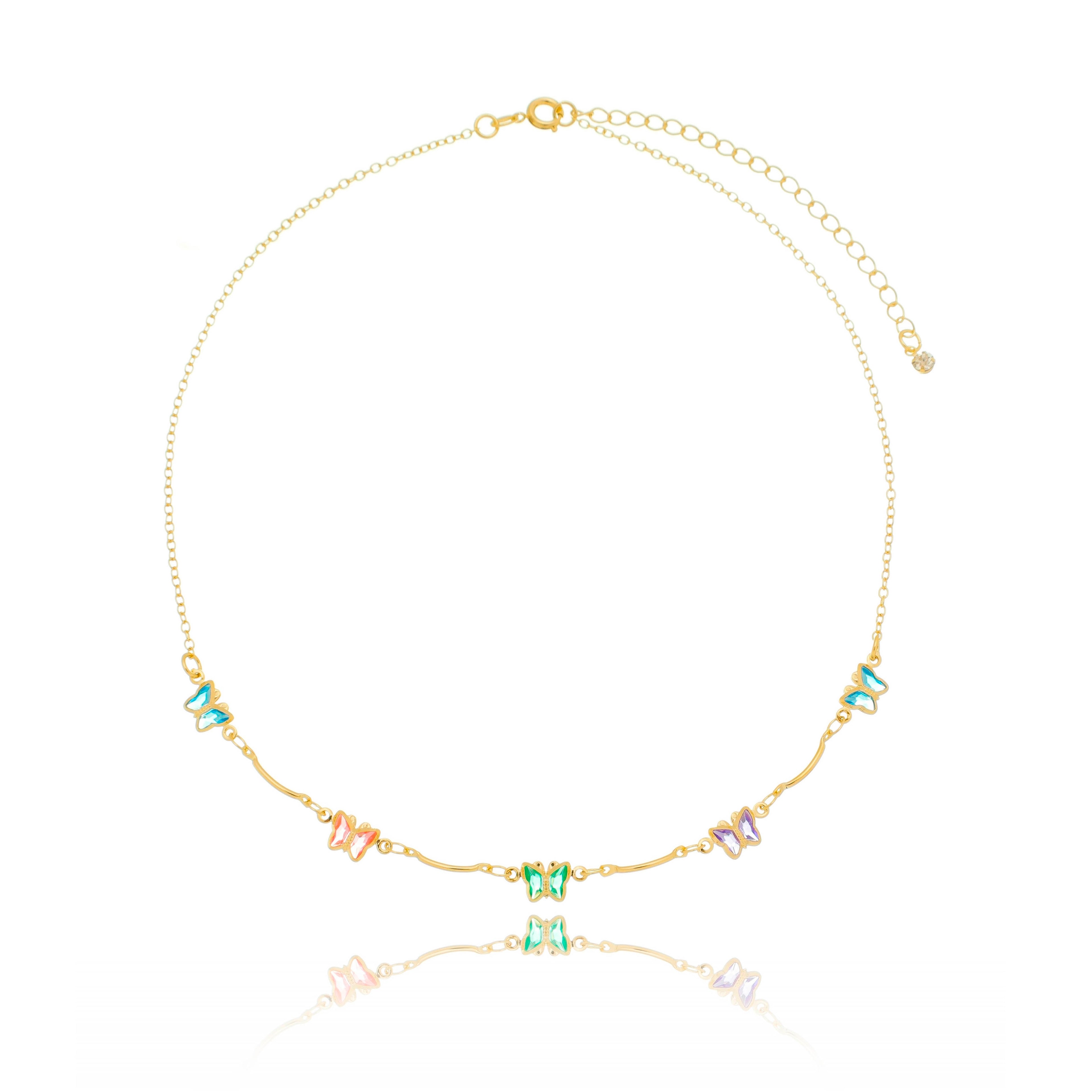 Choker de Borboletas Coloridas banhado a ouro 18k ARAU Jóias