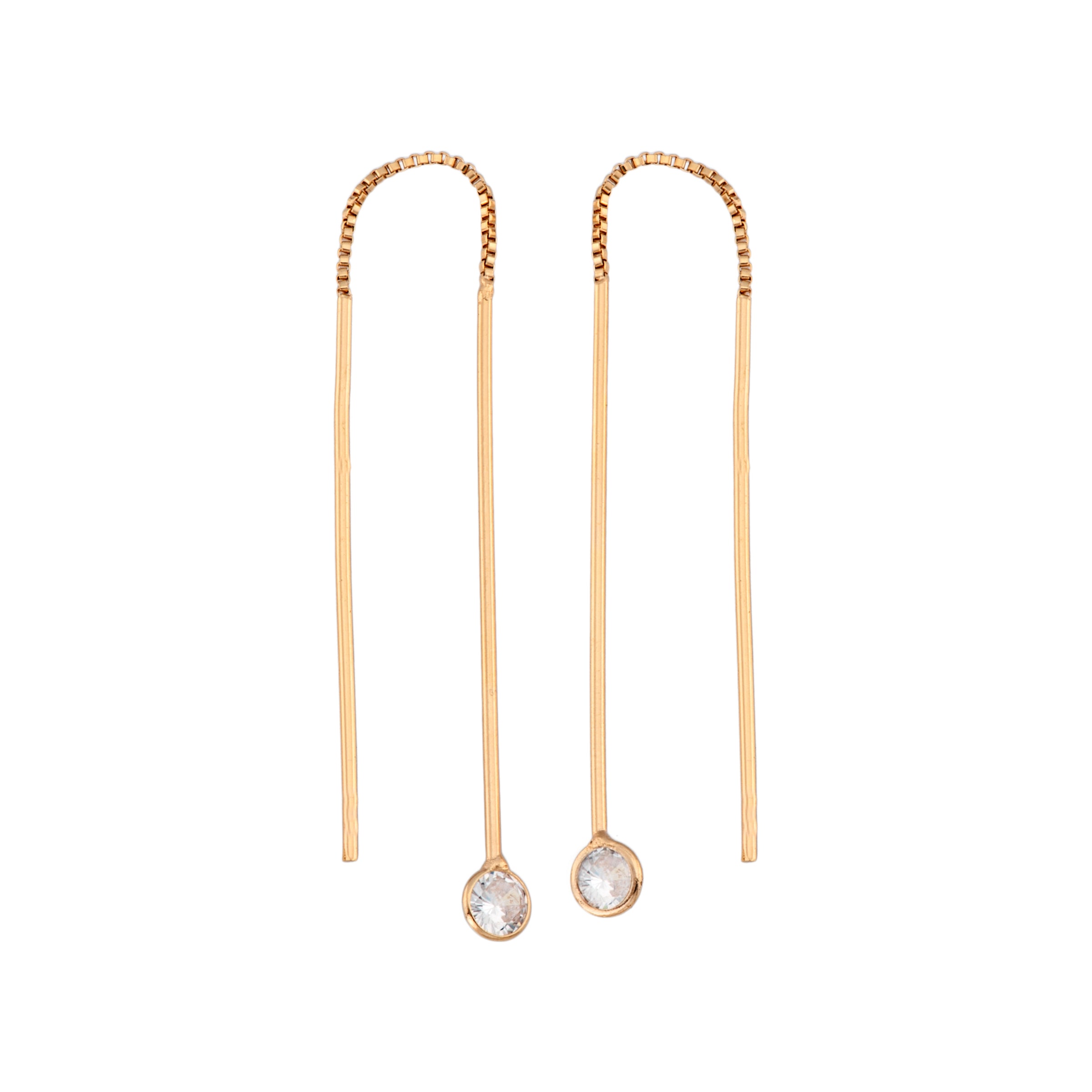 Brinco de corrente com palito e ponto de luz banhado a ouro 18k ARAU Jóias