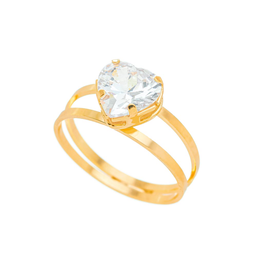 Anel solitário com pedra de coração banhado a ouro 18k ARAU Jóias