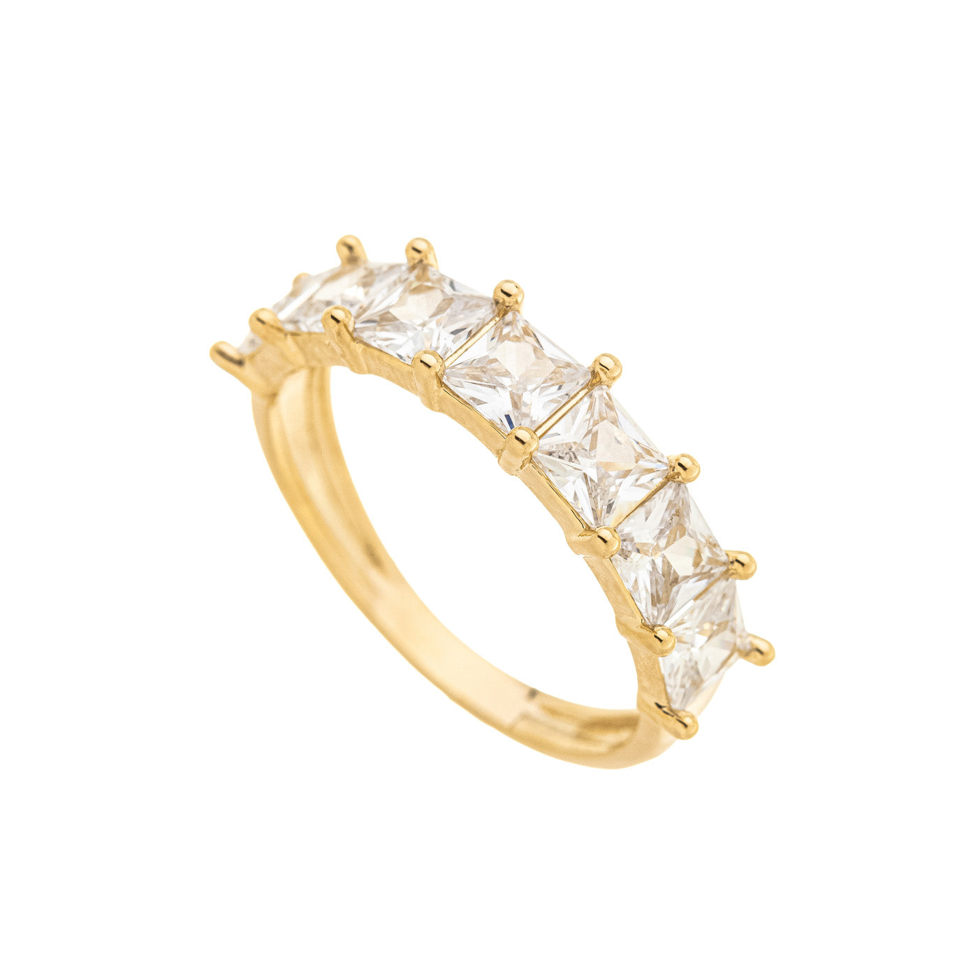 Anel meia aliança de zircônias banhado a ouro 18k