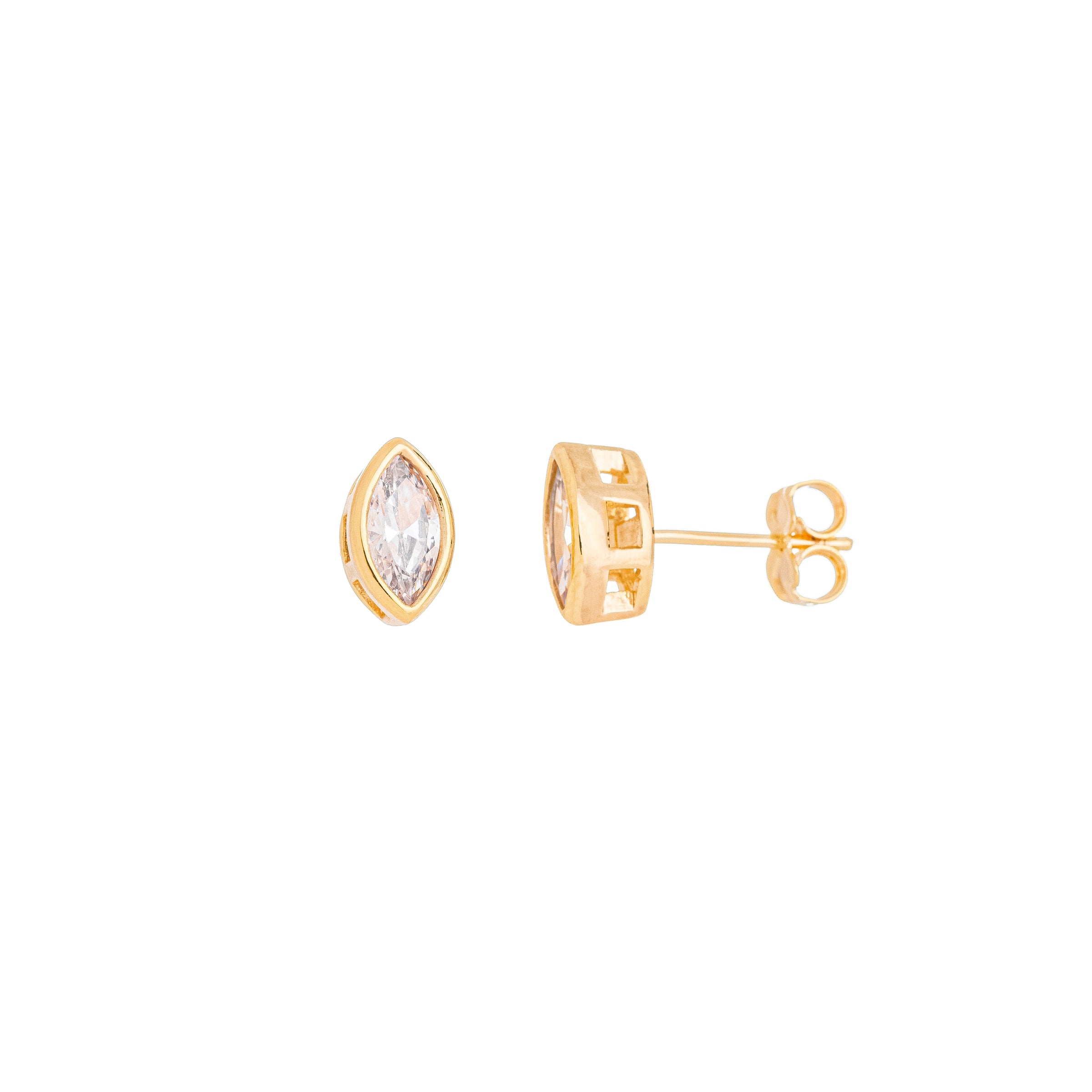 Brinco de ponto de luz em formato de navete banhado a ouro 18k ARAU Jóias