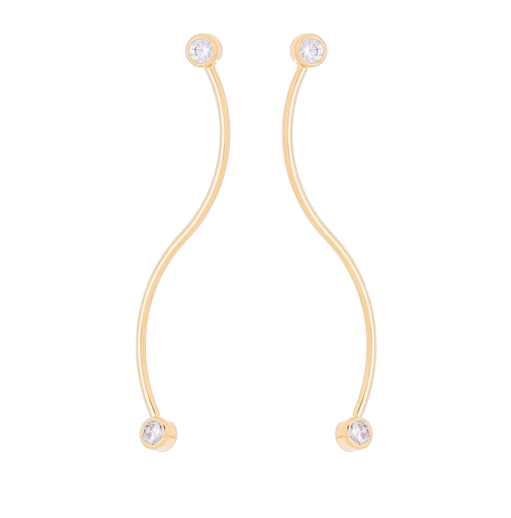 Brinco de fio ondulado com ponto de luz banhado a ouro 18k ARAU Jóias