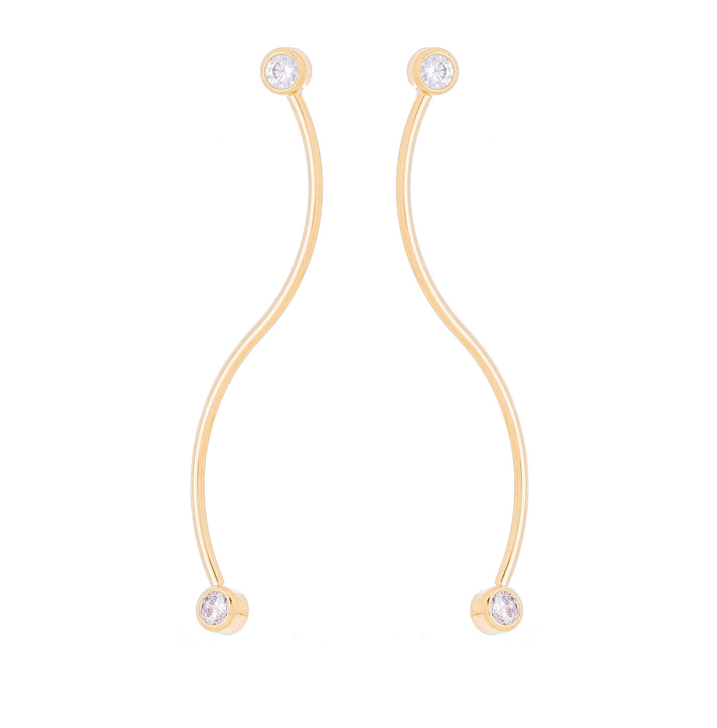 Brinco de fio ondulado com ponto de luz banhado a ouro 18k ARAU Jóias