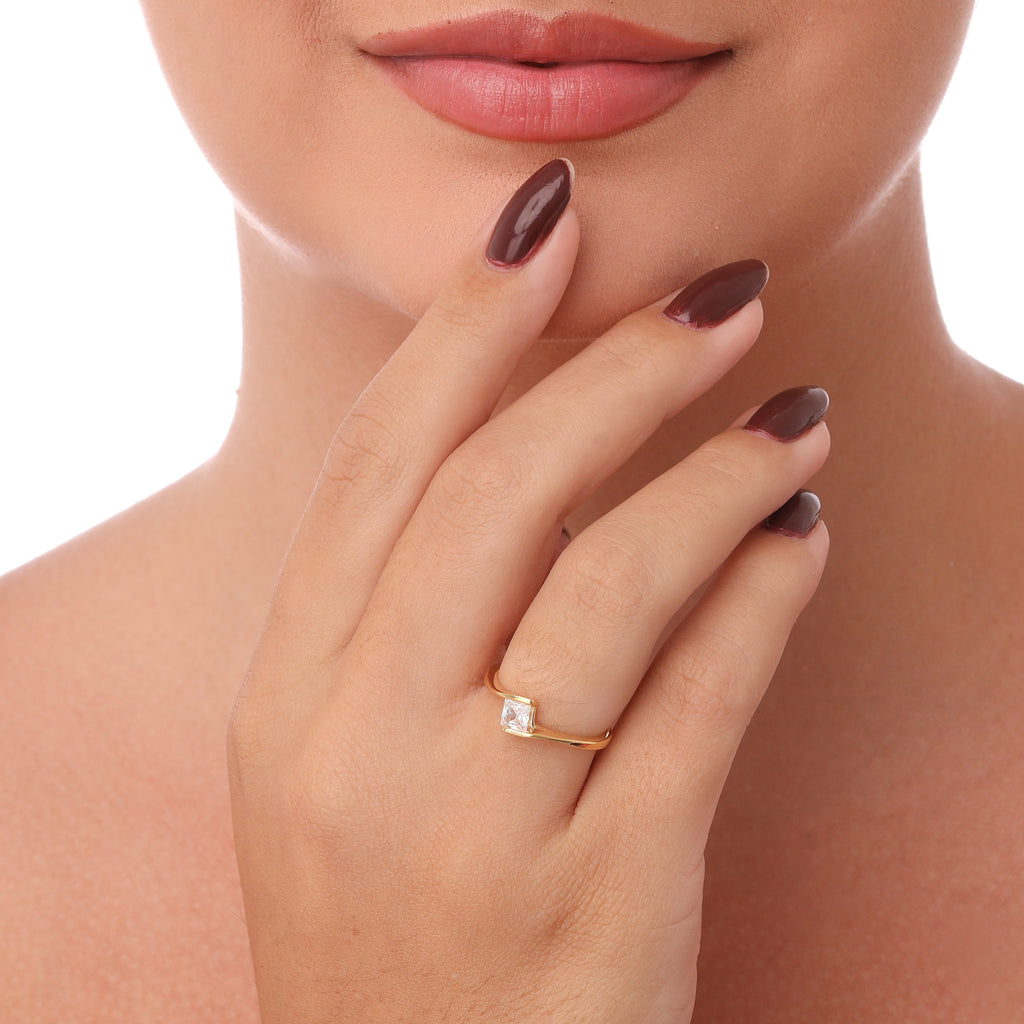 Anel solitário banhado a ouro 18k ARAU Jóias