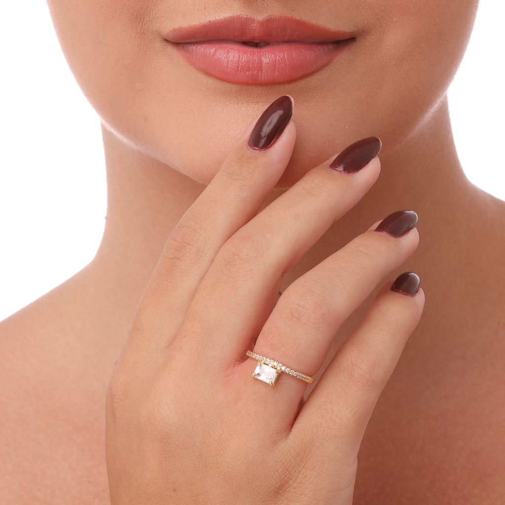 Anel aparador com pedra de zircônia banhado a ouro 18k ARAU Jóias