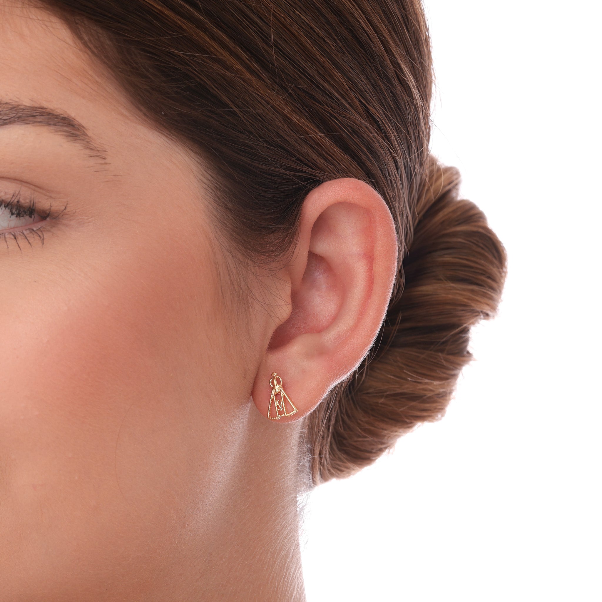 Brinco de Nossa Senhora de Aparecida banhado a ouro 18k ARAU Jóias