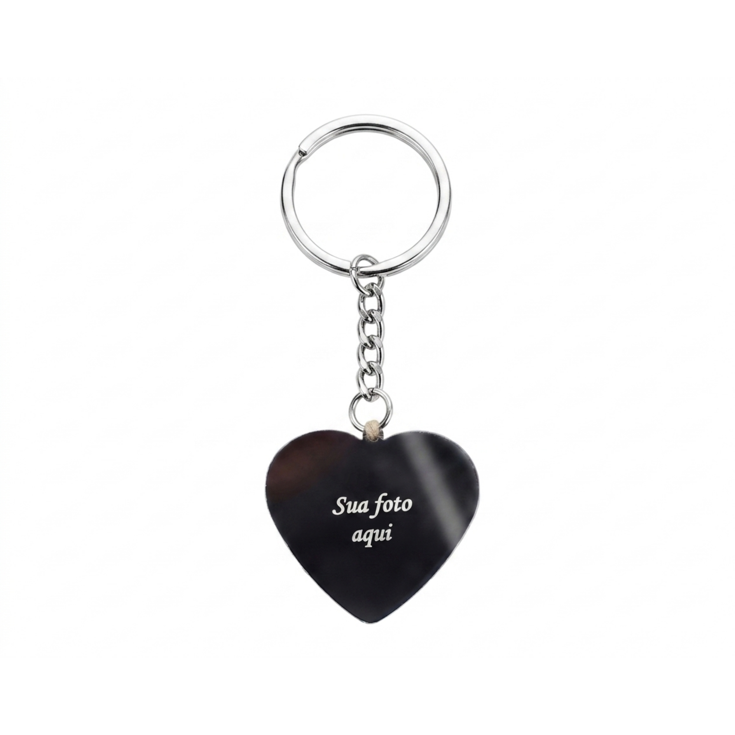 Chaveiro personalizado coração em aço inox com foto gravada