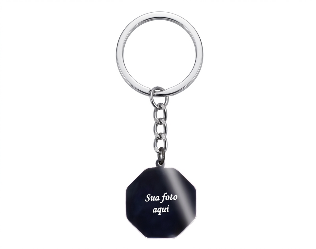 Chaveiro com Pingente Personalizado com Foto ou Mensagem em Aço Inoxidável