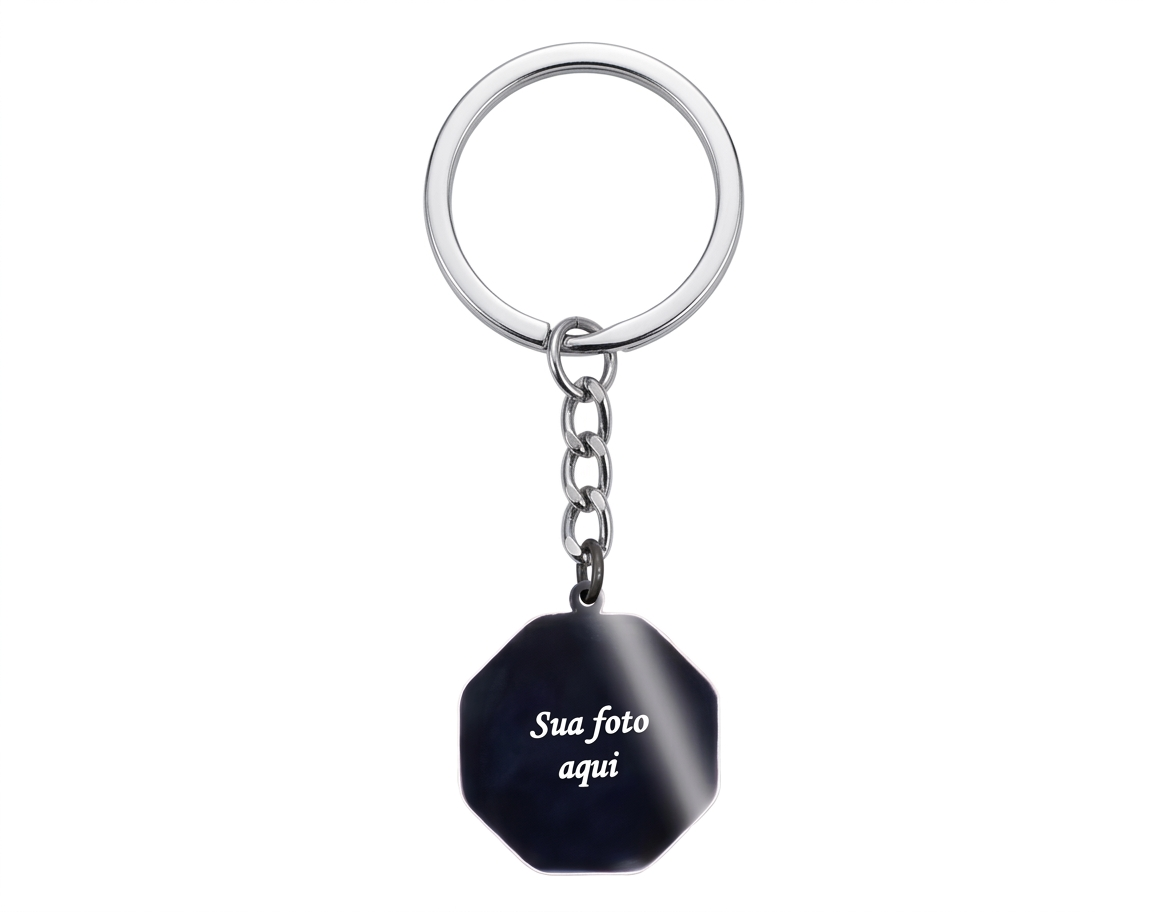 Chaveiro com Pingente Personalizado com Foto ou Mensagem em Aço Inoxidável