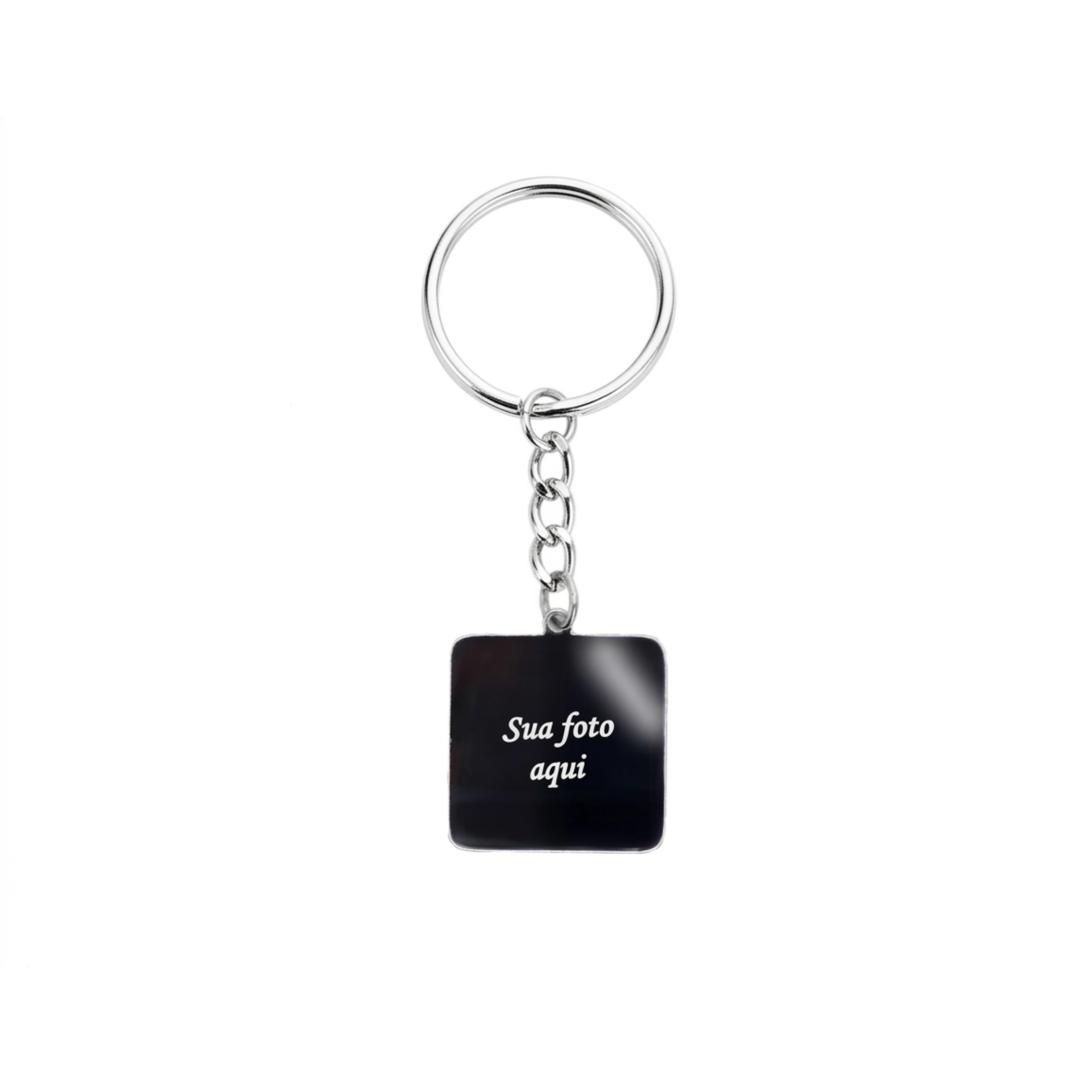 Chaveiro personalizado quadrado em aço inox com foto gravada