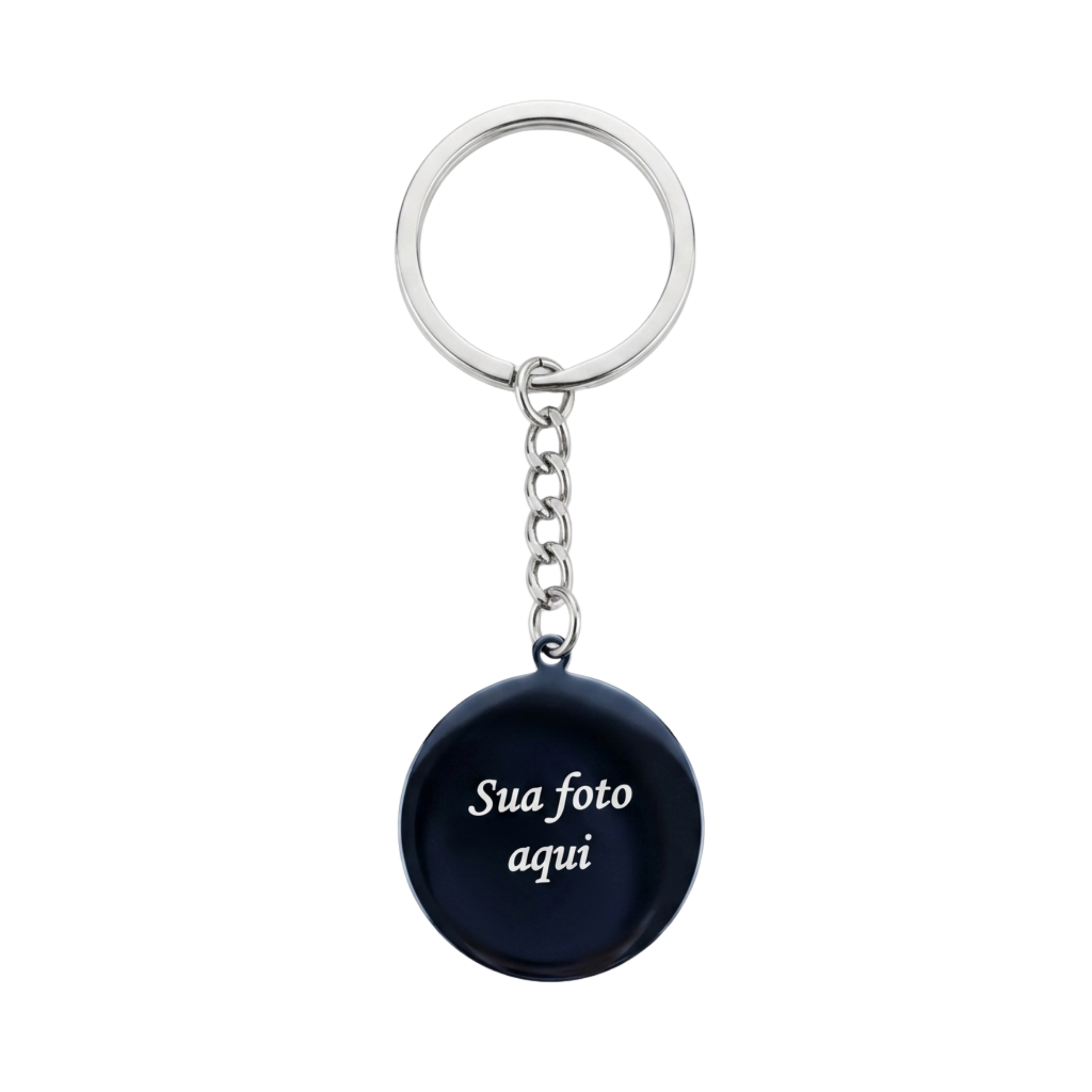Chaveiro personalizado redondo em aço inox com foto gravada