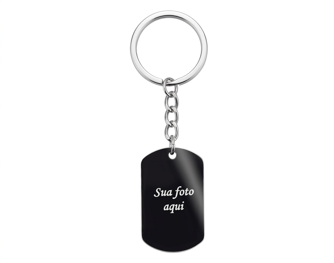 Chaveiro com Pingente Personalizado com Foto ou Mensagem em Aço Inoxidável