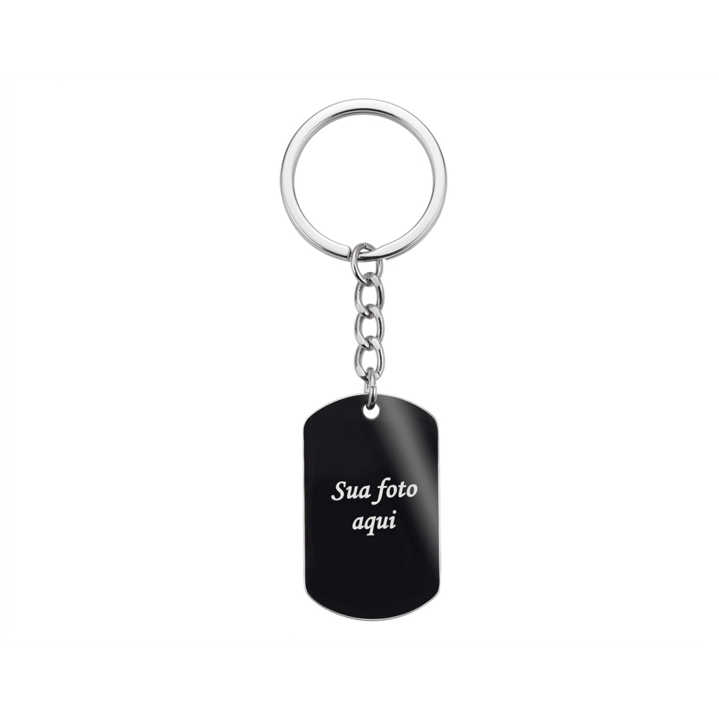 Chaveiro personalizado retangular em aço inox com foto gravada