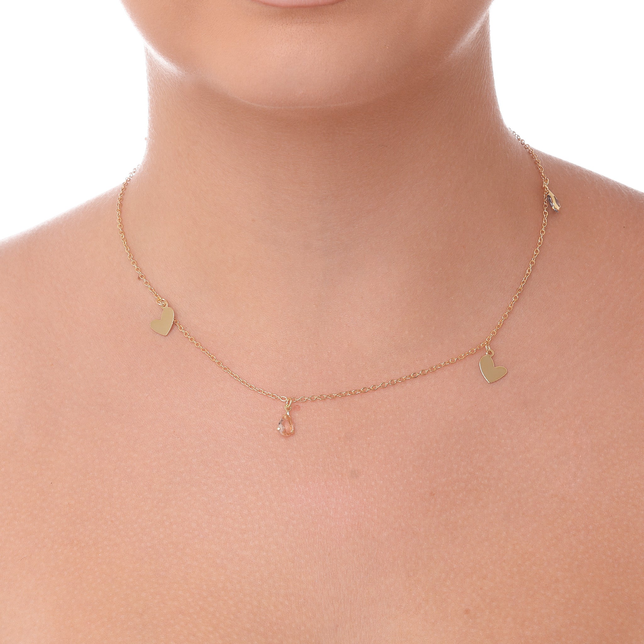 Choker Corações e Gotas coração banhado a ouro 18k ARAU Jóias