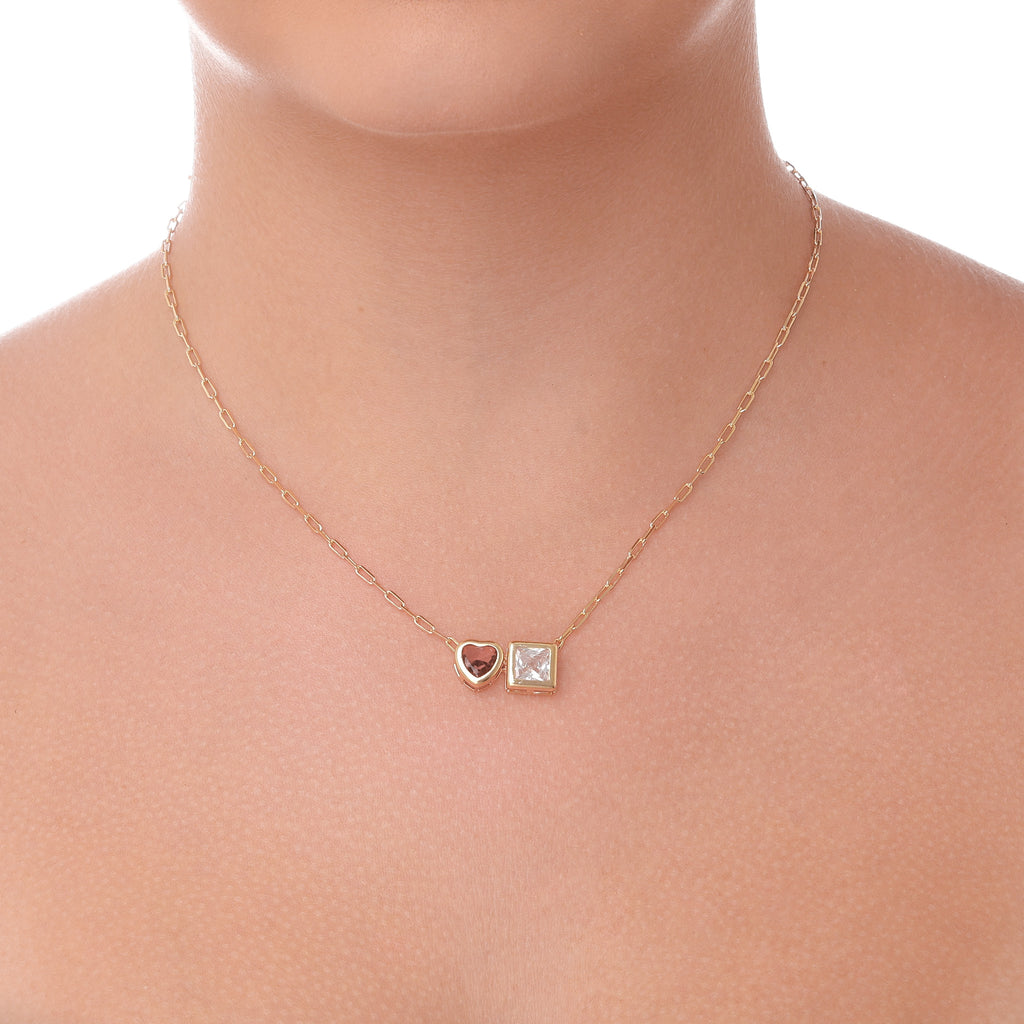 Colar com Pedra Quadrada e Coração banhado a ouro 18k ARAU Jóias