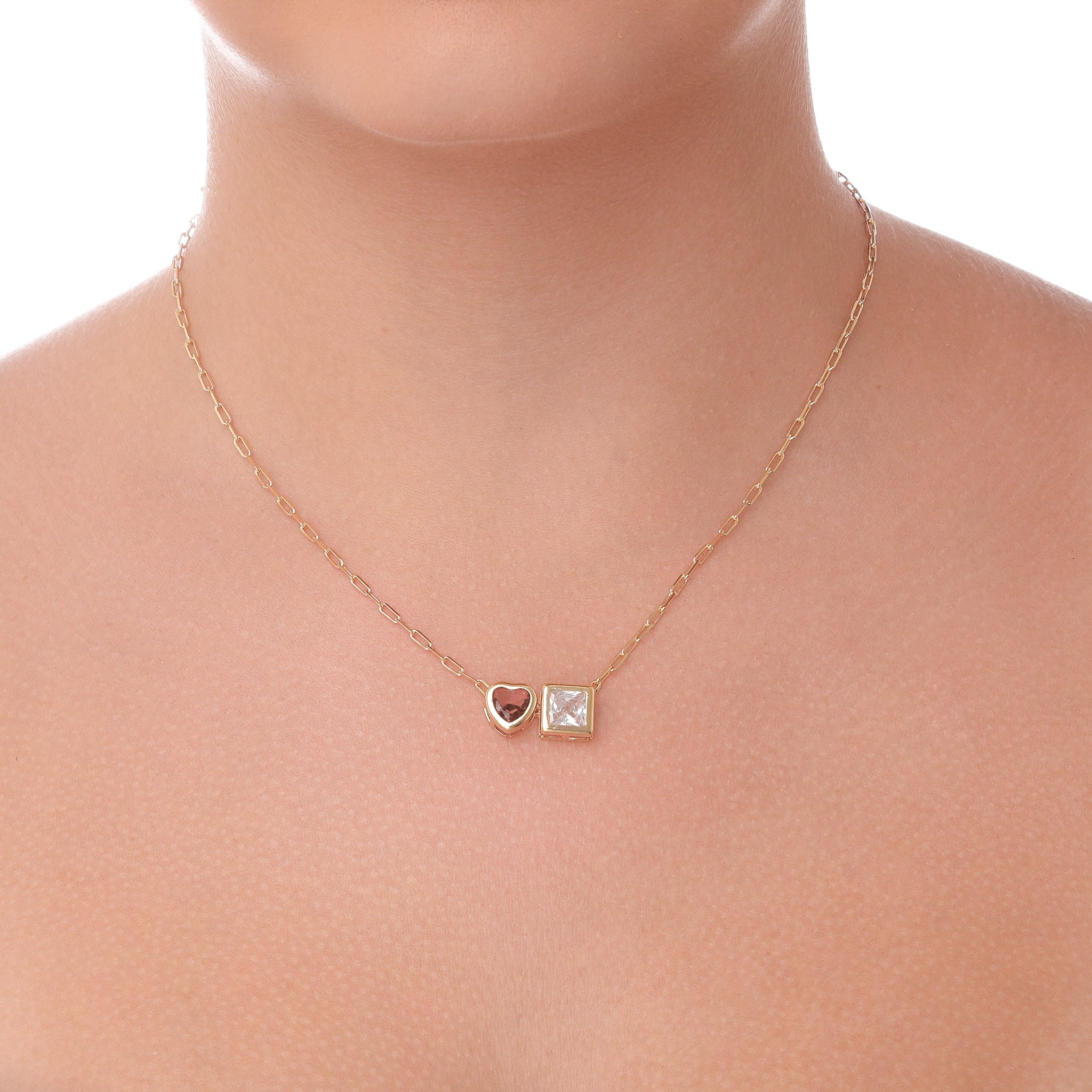 Colar com Pedra Quadrada e Coração banhado a ouro 18k ARAU Jóias