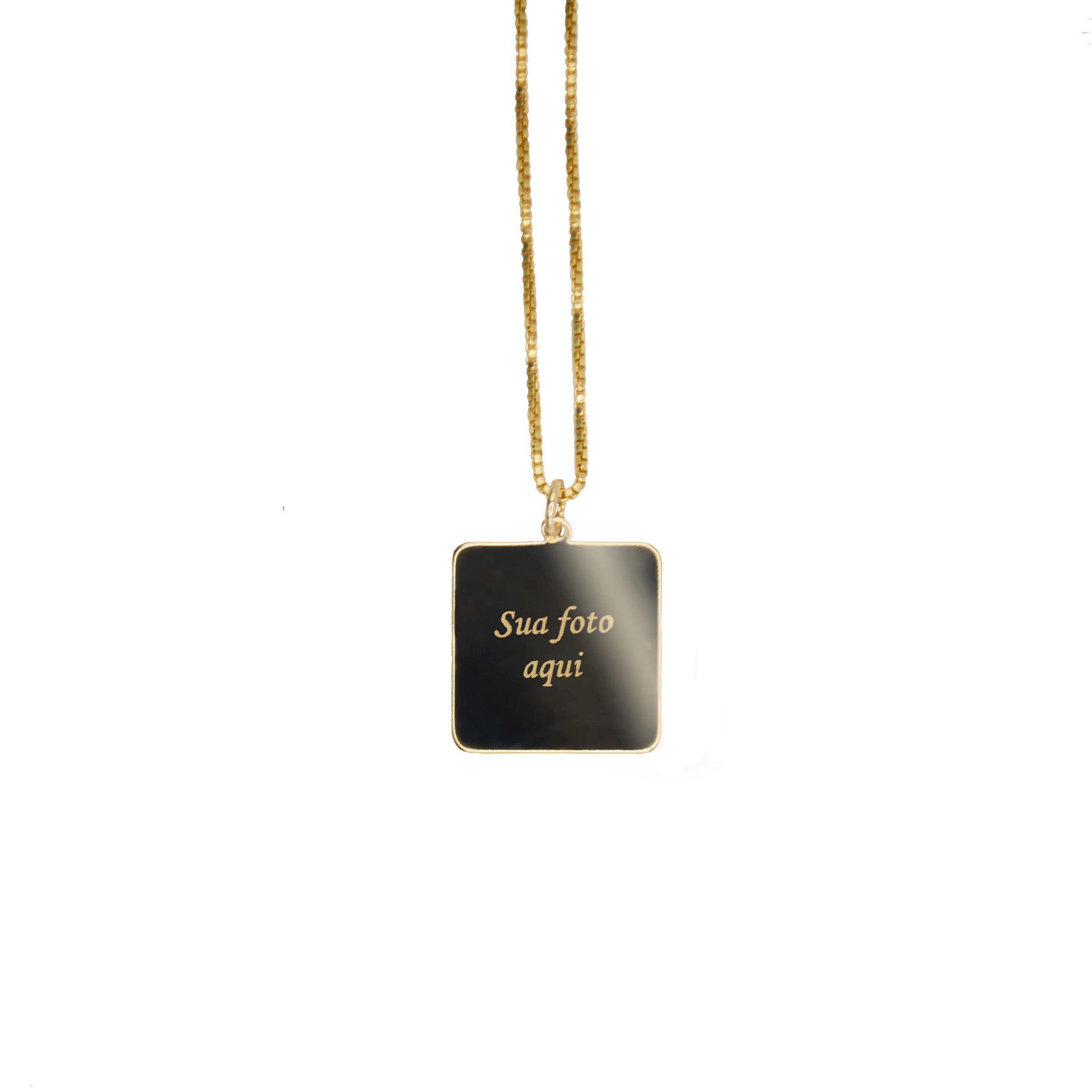 Gargantilha Retangular Personalizada com Gravação — Banhada a Ouro 18k