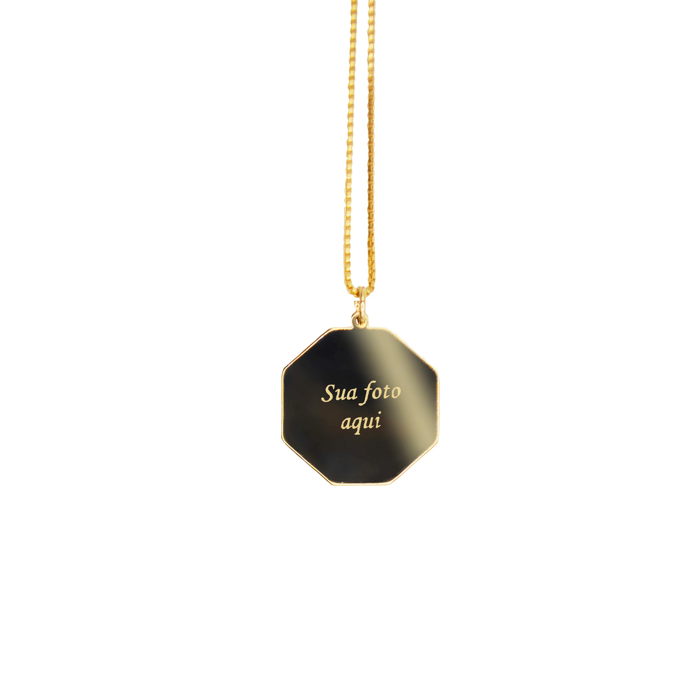 Gargantilha Octogonal Personalizada com Gravação — Banhada a Ouro 18k