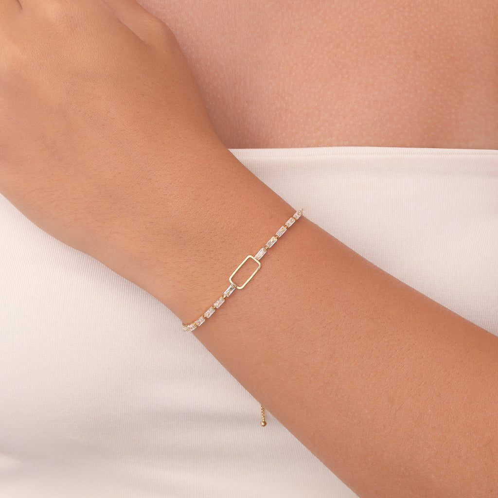 Pulseira Regulável Retangular com Zircônias banhada a ouro 18k ARAU Jóias