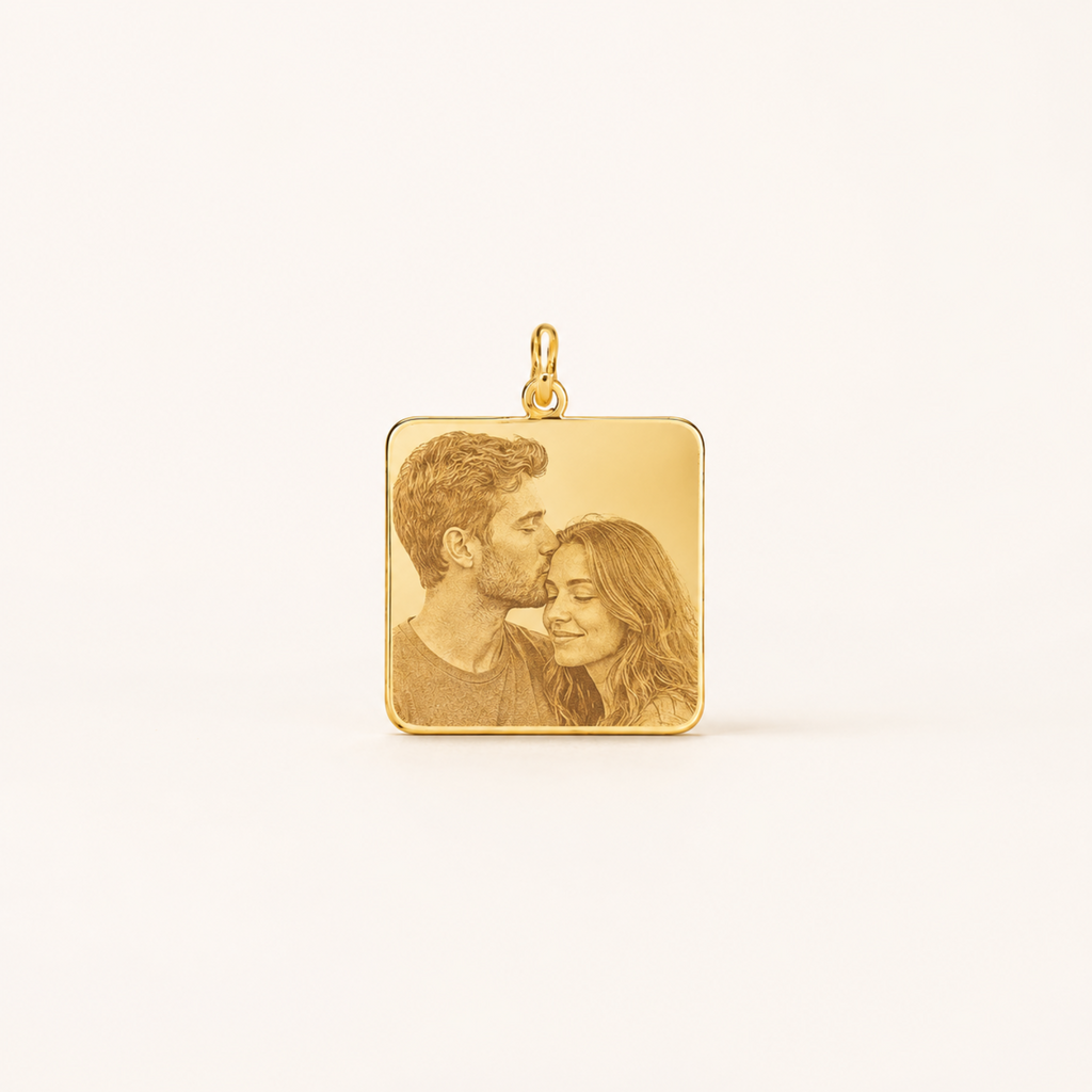Pingente Personalizado com Foto Gravada Banhado a Ouro 18k