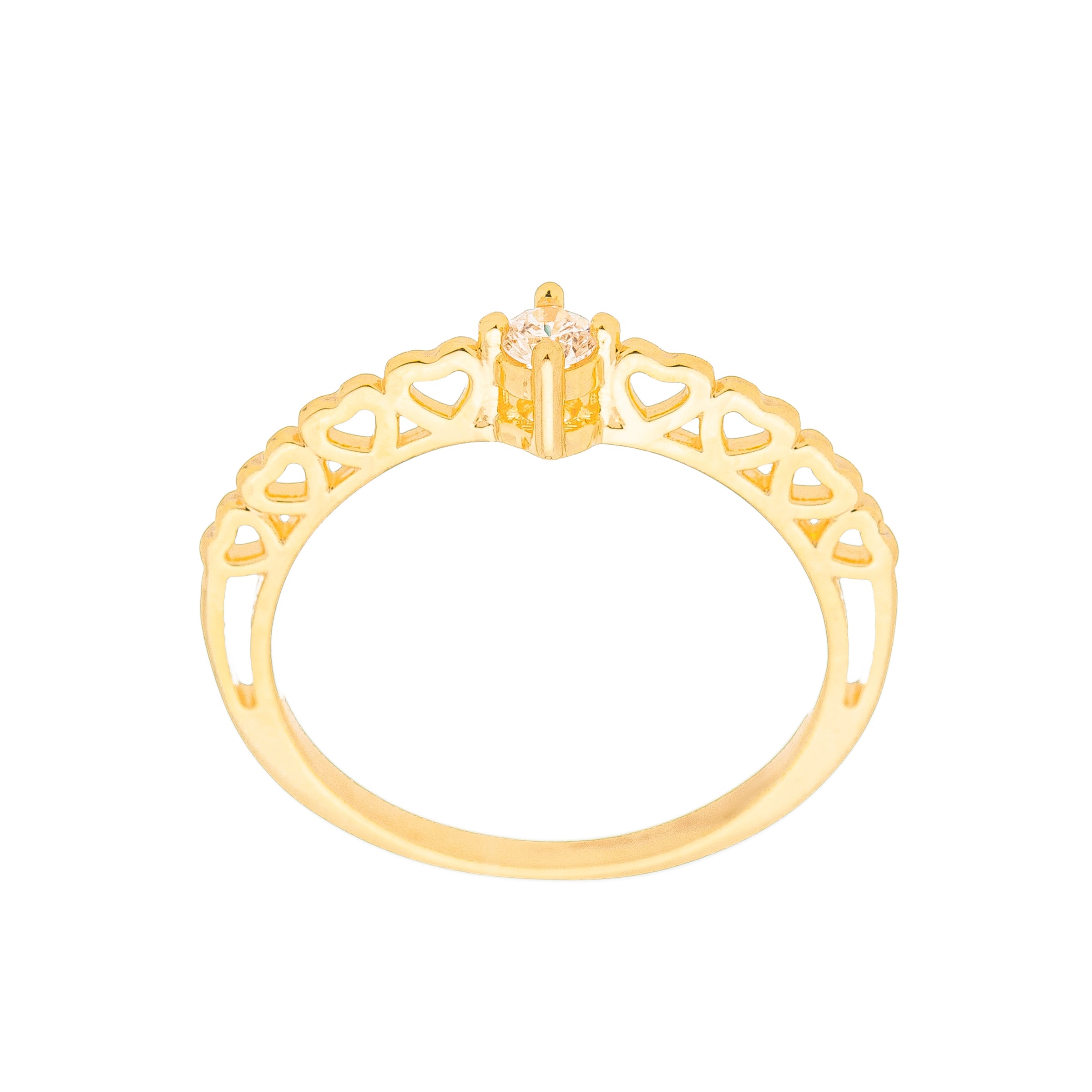 Anel solitário de zircônia com corações vazados banhado a ouro 18k ARAU Jóias