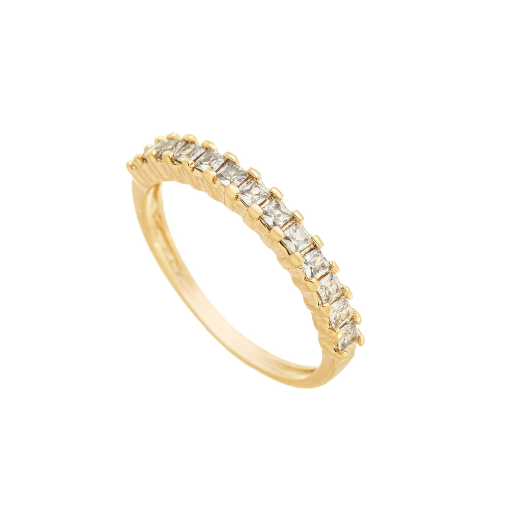 Anel meia aliança de zircônias banhado a ouro 18k ARAU Jóias