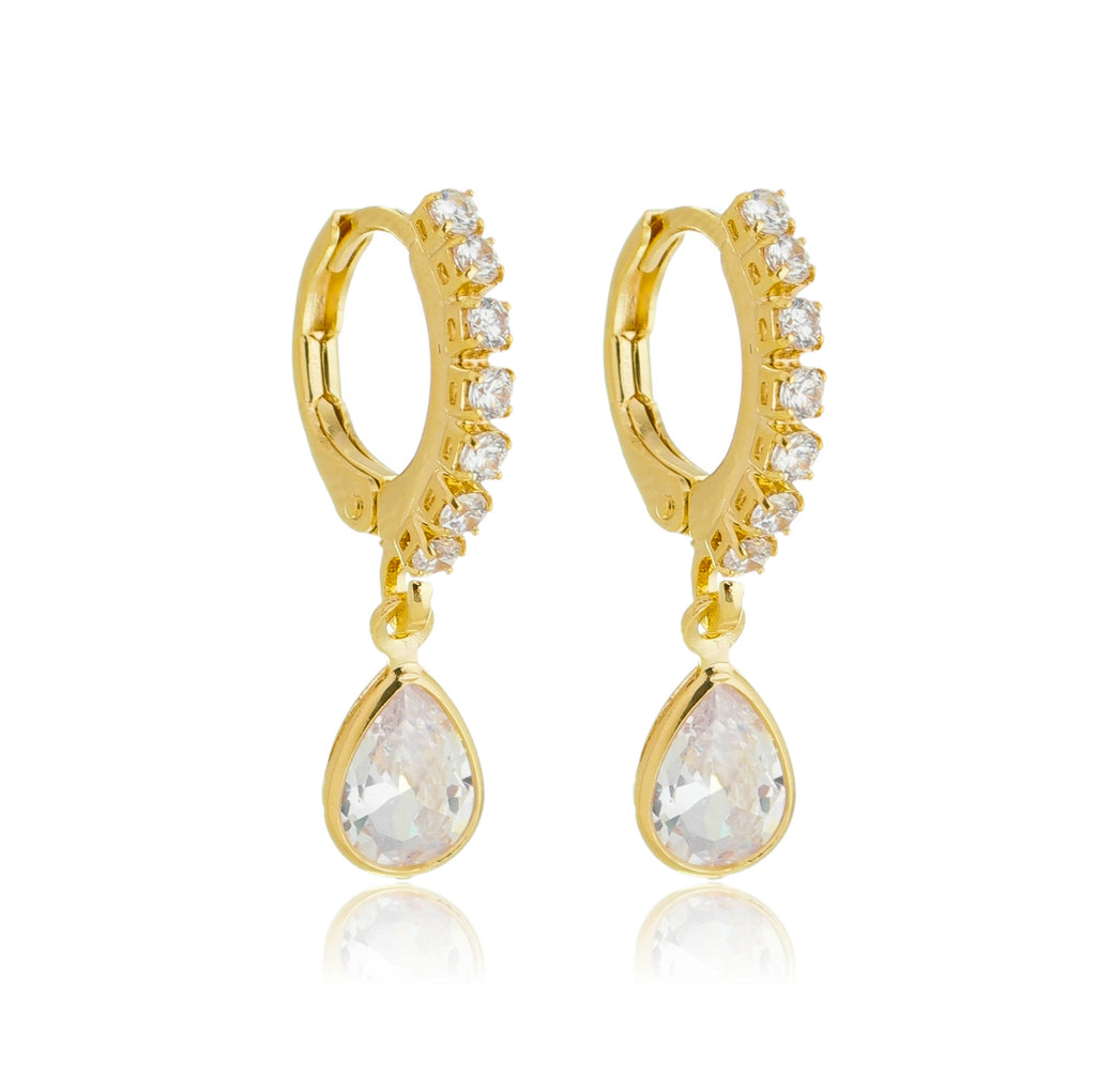 Brinco de argola articulada com zircônias e gota banhado a ouro 18k ARAU Jóias