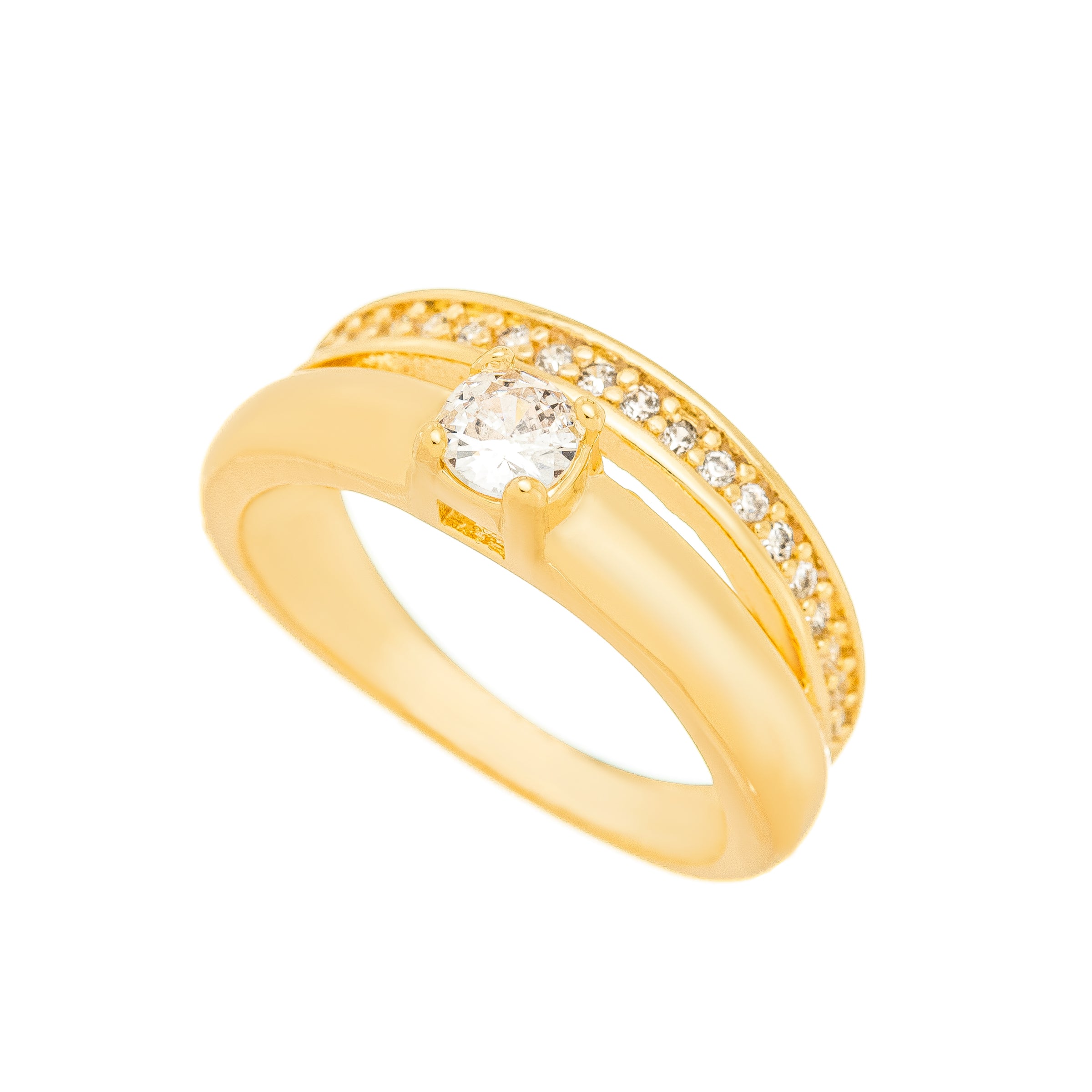 Anel duplo com pedra e zircônias cravejadas banhado a ouro 18k ARAU Jóias