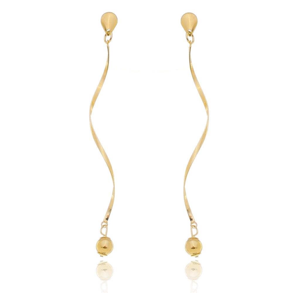 Brinco pêndulo torcido com bolinha banhado a ouro 18k ARAU Jóias