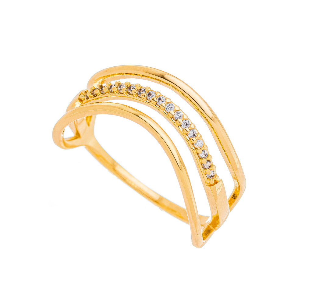 Anel de 3 fios com zircônias cravejadas banhado a ouro 18k ARAU Jóias